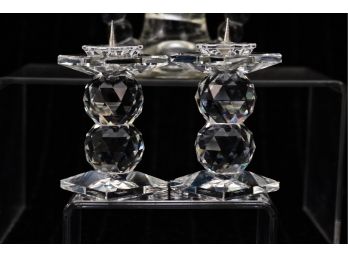 Swarovski Crystal Candle Holders And Glass Vase