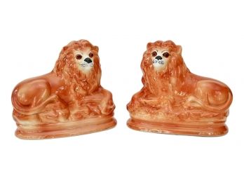 Set Of 2 Antique English Staffordshire Lions Pottery  $500.