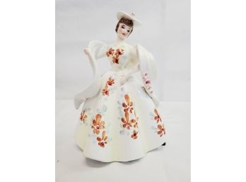 Lovely Vintage Lefton Porcelain Lady Figurine With Floral Wrap & Hat