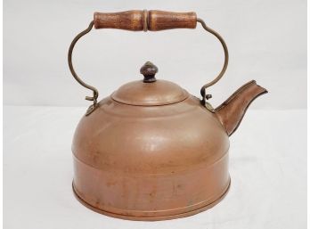 Vintage Copper Revere Ware Tea Kettle With Wood Handle Grip