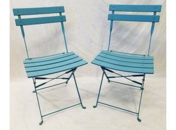 Pair Of German Folding Garden-Bistro Robin Egg Blue Chairs