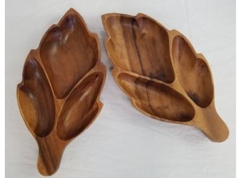 Large MCM Monkey Pod Wood 3-section Leaf Bowls - Made In Hawaii