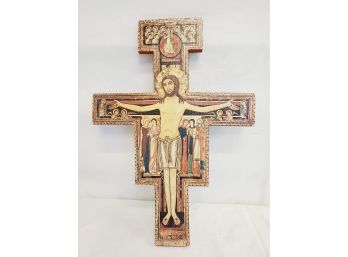 Vintage San Damiano Wood Crucifix -- Made In Italy