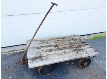 Antique Steel Wheel And Wood Pull Cart