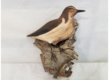 Signed & Dated 1983 Hand Carved Wood Spotted Sandpiper Shore Bird Sculpture