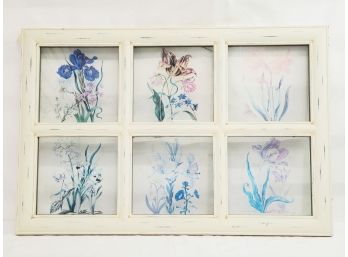 Very Nice 6 Pane Wood 'window' With Color Flowers Painted In Each One