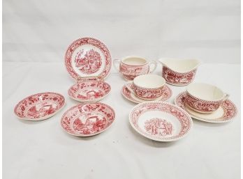 Vintage Mixed Lot Of Red Transferware Pieces - Some Johnson Brothers