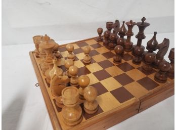 Vintage Wood Chess Board Game & Game Pieces