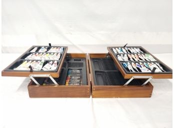 Acrylic Paint Tubes & Oil Pastel Stick Assortment In Wooden Box Used