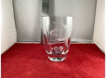 Beautiful Etched Crystal Vase Heavy Made In Sweden Partial Label Left Good Overall Condition