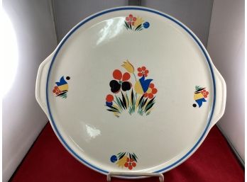 Vintage Universal Potteries White Large Chop Plate Circus Flowers Good Overall Condition