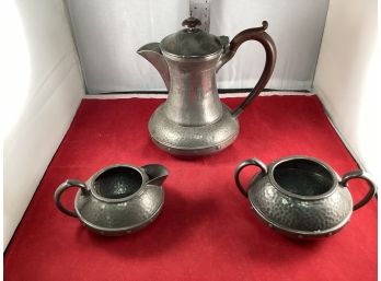 Vintage Sheffield Craftsman Hammered Pewter Tea Set Good Vintage Condition Tea Pot Sugar Creamer