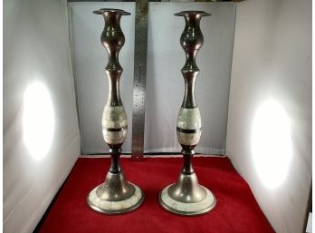 A Pair Of Vintage Paradigm Exclusives Silver Plate And Shell Candle Stick Holders Need To Be Polished