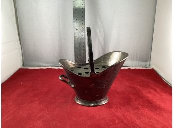 Vintage Coal Bucket Flower Arraignment Vase Silver Plated With Handle Needs To Be Polished