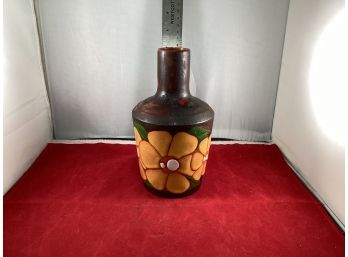 Vintage Unique Signed Rodart Vase Raised Flowers Clay Pottery Good Overall Condition