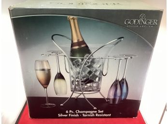 Brand New In The Box Godinger Silver Art Co. 6 Pc. Champagne Set Silver Finish Tarnish Resistant New In Box