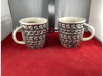 A Pair Of Vintage Boleslawiec Coffee Mugs Hand Made Polish Pottery #116 Good Overall Condition
