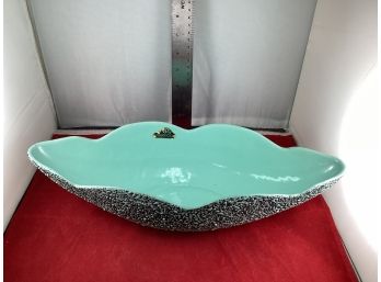 Beautiful Vintage Shawnee Pottery Kenwood Turquoise Splatter Oval Dish Bowl Robins Egg Blue Very Nice Piece