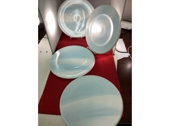 A Vintage Set Of 4 Villeroy & Boch City Life Blue Metropolitan Collection Dinner Plates 12 Good Condition