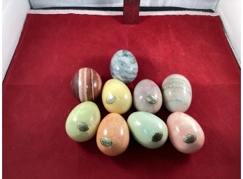 Vintage Collection Of 9 Genuine Alabaster Hand Painted By Ducceschi Made In Italy Easter Eggs Good Condition