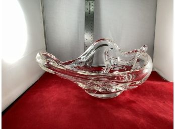 # 2 Vintage Signed Art Glass Hand Made Clear Glass Bowl Very Unique In Design Signed Good Overall Condition