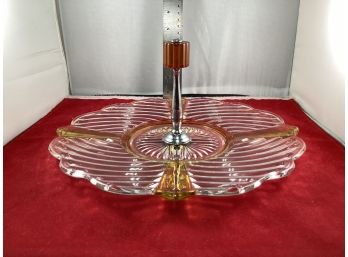 Vintage Art Deco Farberware Yellow / Clear Glass Serving Dish With Lucite Handle Good Condition