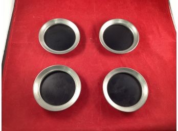 Set Of 4 Vintage Colonial Pewter Drink Coasters Pewter And Black Good Overall Condition