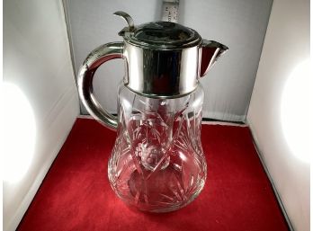 Vintage Cut Crystal And Silver Plate Tea Pitcher With Chiller Insert Made In West Germany Needs To Be Polished