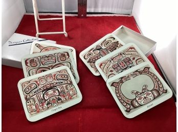 Set Of 6 Vintage Jason Designer Collection Haida Art Coasters In Original Box Good Condition