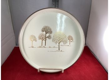 Vintage Asta Enamel Tray Plate Cream With Gold Trees Made In West Germany By Fissier  Good Overall Condition