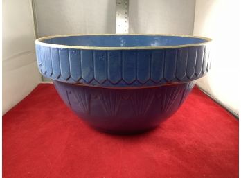 Vintage Blue Stoneware Pottery Mixing Bowl Made In The USA Good Overall Condition