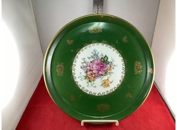Vintage Couleuvre Ligne Limoise Limoges Porcelain Serving Platter Hot Plate Green And Gold Floral Center Nice