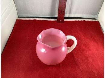 Vintage Hand Blown Pink And White Glass Small Pitcher Creamer Signed And Numbered 14/300 Dated 1994 Nice