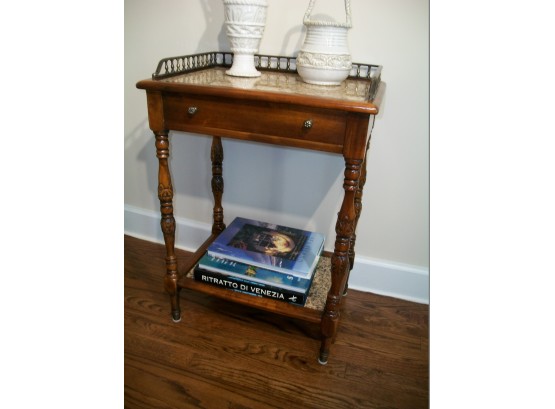 Lovely Marble Top End Table With Brass Gallery Rail ($650 Retail)