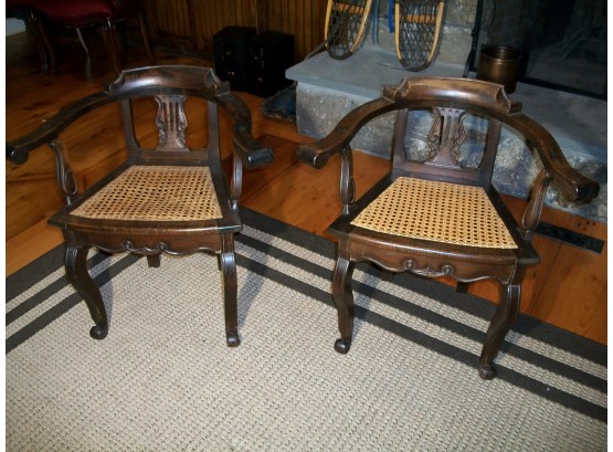 Elegant Pair Of Small Chairs W/Caning (Very Old) Possibly English