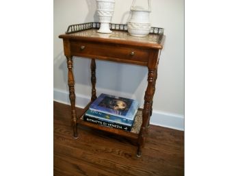 Lovely Marble Top End Table With Brass Gallery Rail ($650 Retail)