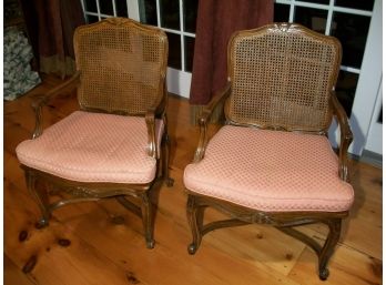Absolutely Beautiful Pair Of French Chairs W/Caning W/Original Cushions
