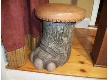 Faux Elephant 'Foot Stool' With Leather Cushion