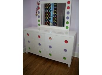 Littlemissmatched SKETCHoRAMA Girls Dresser With Changable Polka Dots - Six Drawers With Mirror