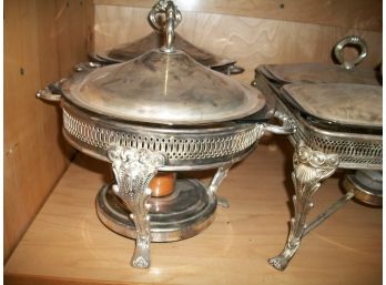 Lot Of Four Footed Silver Plated Chafing Dishes  (2 Round 2 Rectangular)