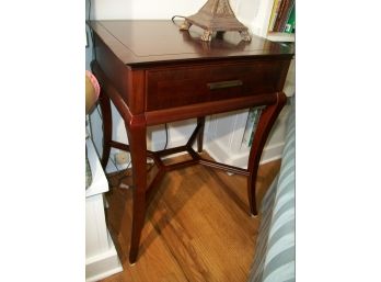 Handsome Mahogany Side / Lamp Table W/ One Drawer - Stretcher Base