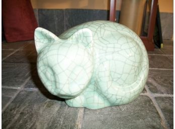Authentic Tiffany & Co. Green Celadon Crackle Glaze Cat (C. TIFFANY & CO. 1978)