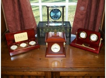 Four Piece Desk Set Including Clocks, Thermometer & Barometer