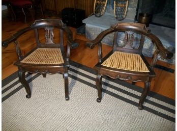 Elegant Pair Of Small Chairs W/Caning (Very Old) Possibly English