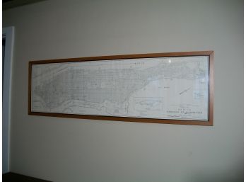 Large Authentic Framed Borough Of Manhattan Map With David Dinkins Stamp