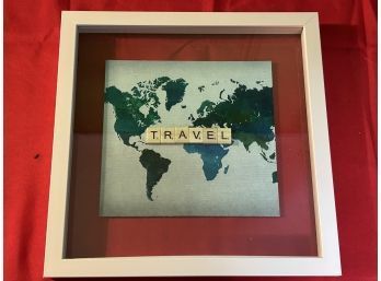 Original Scrabble Art- 'Travel' In 11'x 11' Rose Shadow Box Frame