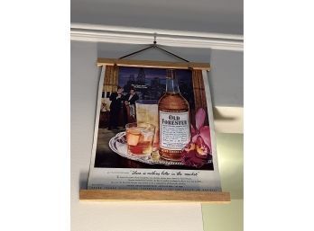 Authentic Old Forester Mid Century Advertisement On Magnetic Poster Hanger 8' X 10'