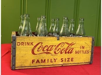 Vintage Yellow Coca-Cola Wooden Bottle Crate With 12 Vintage Bottles! Amazing Collector's/Decor Piece