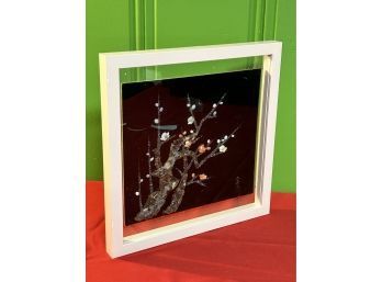Incredible Japanese Art Marked By Creator- Crafted With Rocks To Form A Tree- 11'x 11' Rose Shadow Box Frame