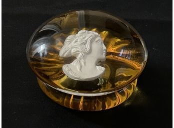 Mesmerizing Antique Cameo Beset In Glass And Amber- Unseen On Internet 3'